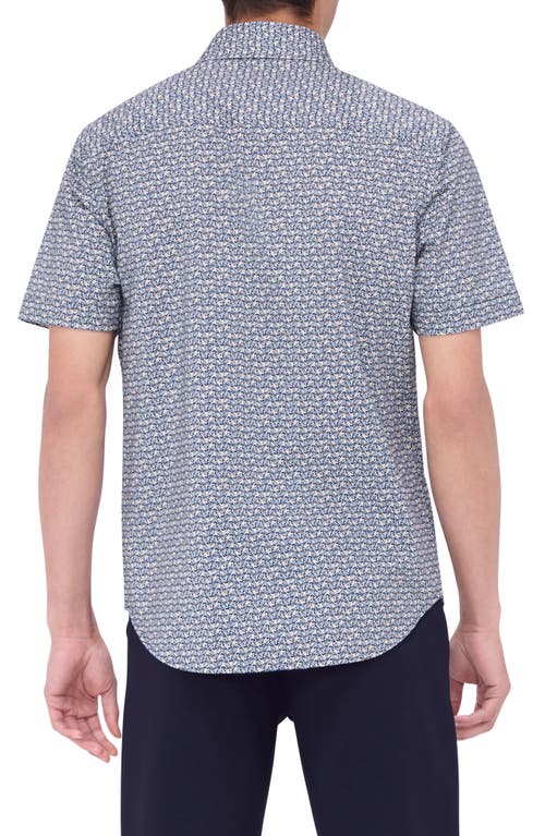 Shop Bugatchi Miles Ooohcotton® Abstract Print Short Sleeve Button-up Shirt In Dusty Blue