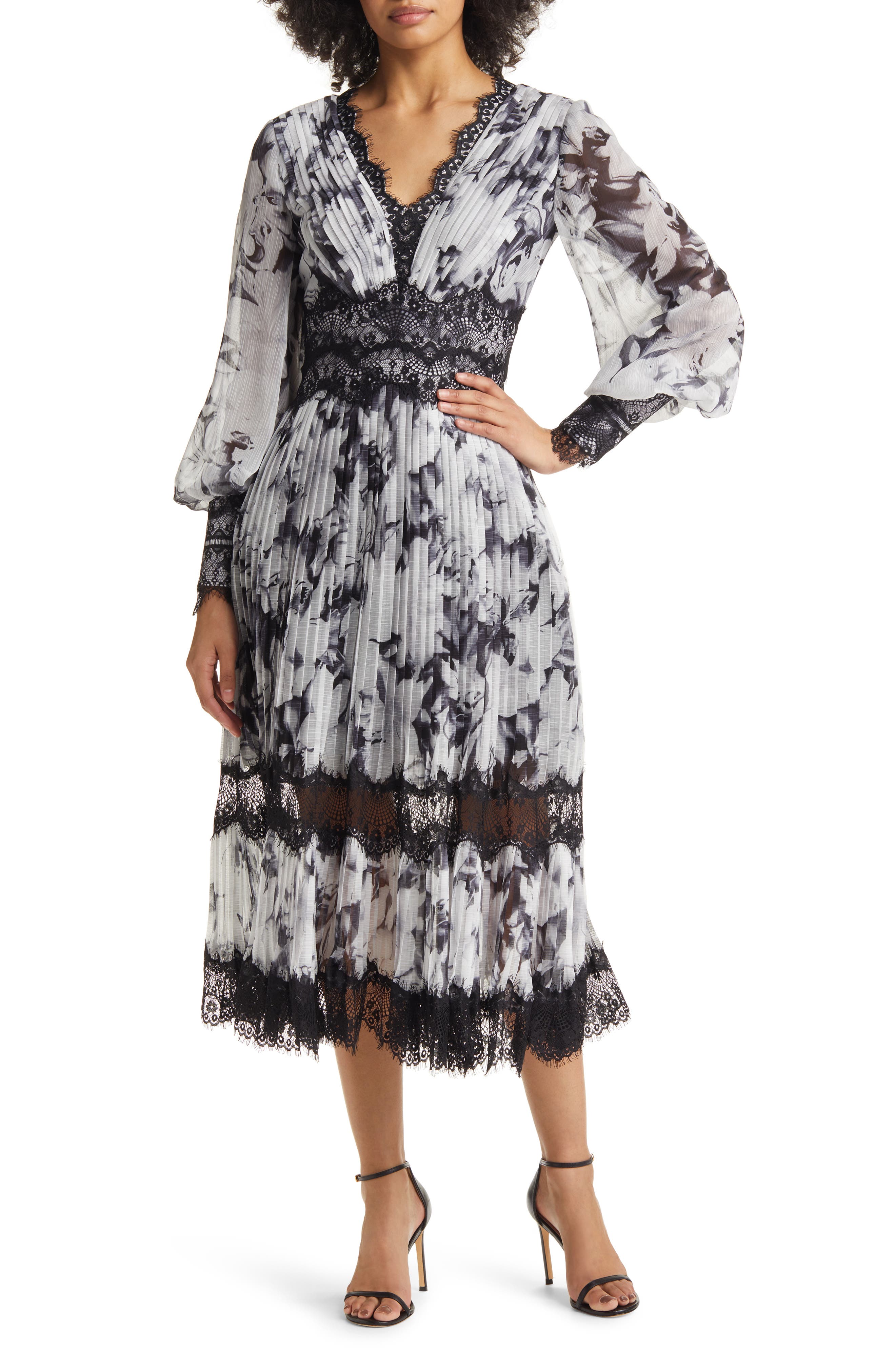 Tadashi Shoji Bishop Sleeve Lace Trim 