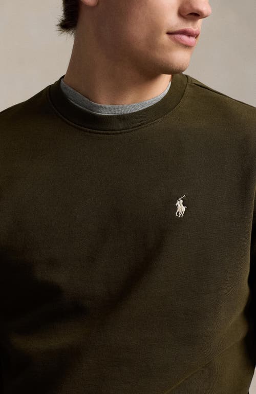 Shop Polo Ralph Lauren Embroidered Logo Cotton French Terry Sweatshirt In Dark Loden