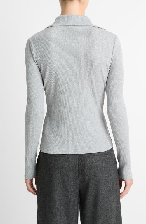 Shop Vince Long Sleeve Rib Polo In Heather Mid Grey