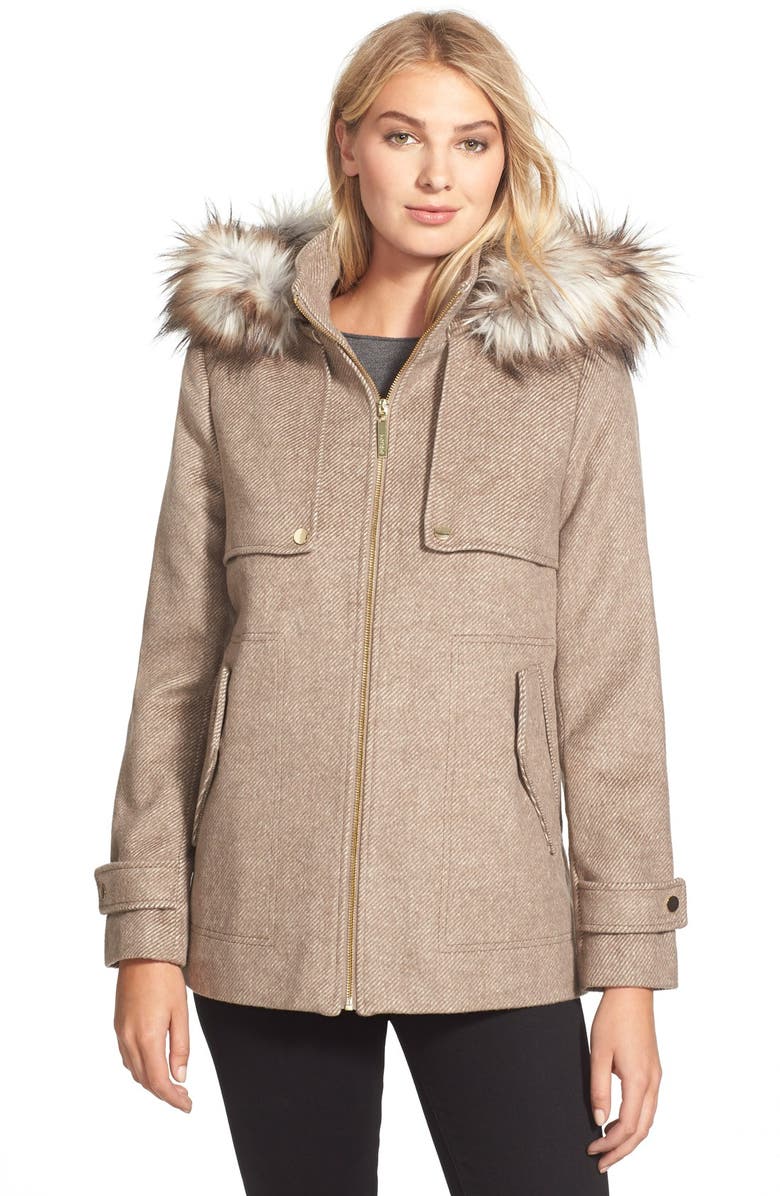 kensie Hooded Duffle Coat with Faux Fur Trim | Nordstrom
