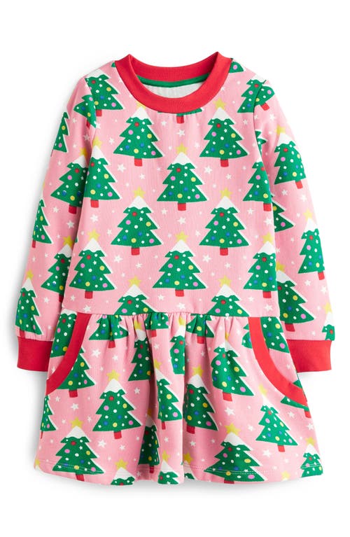 Mini Boden Kids' Print Sweatshirt Dress in Formica Pink Christmas