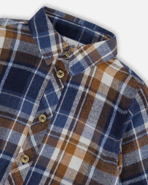 Shop Deux Par Deux Little Boy's Long Sleeve Button Down Shirt Plaid Blue And Hazel In Plaid Blue & Brown