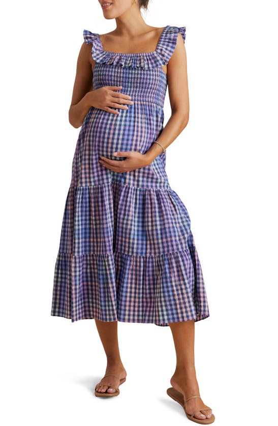 Shop A Pea In The Pod Ruffle Cotton Midi Maternity/nursing Sundress In Cotton Candy Plaid