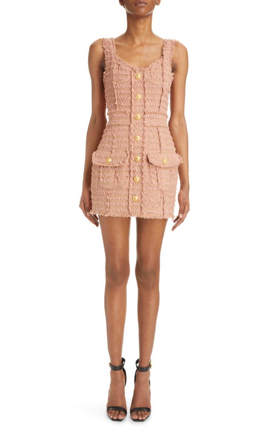 BALMAIN FRINGE METALLIC TWEED BODY-CON MINIDRESS