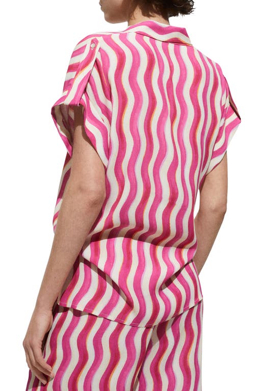 MANGO MANGO WAVY PRINT SHORT SLEEVE BUTTON-UP SHIRT 