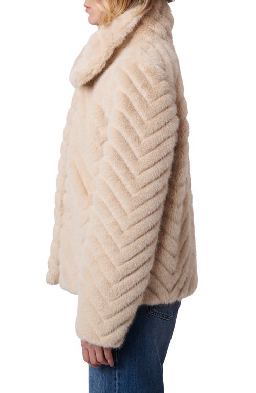 Shop Bernardo Chevron Quilted Faux Fur Jacket In Oatmeal