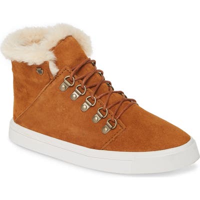 Minnetonka X Lottie Moss Faux Shearling High Top Sneaker, Brown