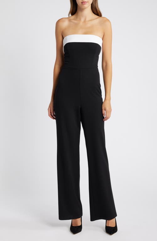 Shop Bebe Colorblock Strapless Jumpsuit In Black/white