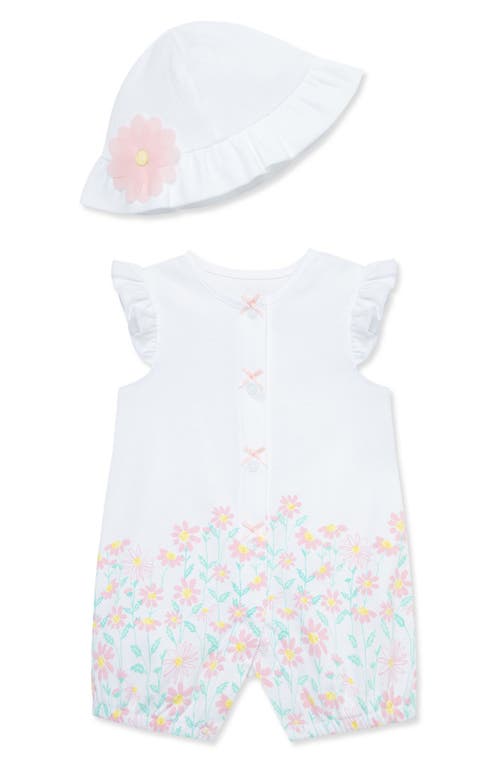 Little Me Meadow Cotton Romper & Hat Set in White at Nordstrom, Size 6M