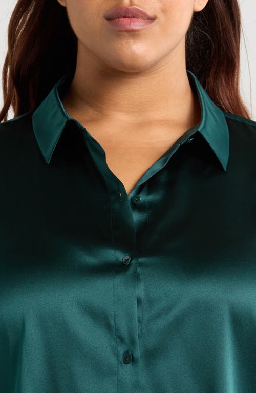 Shop Eileen Fisher Classic Collar Stretch Silk Button-up Shirt In Fir