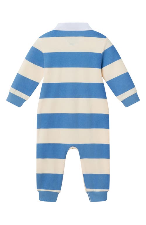 Shop Andy & Evan Stripe Stretch Cotton Polo Romper In Bld