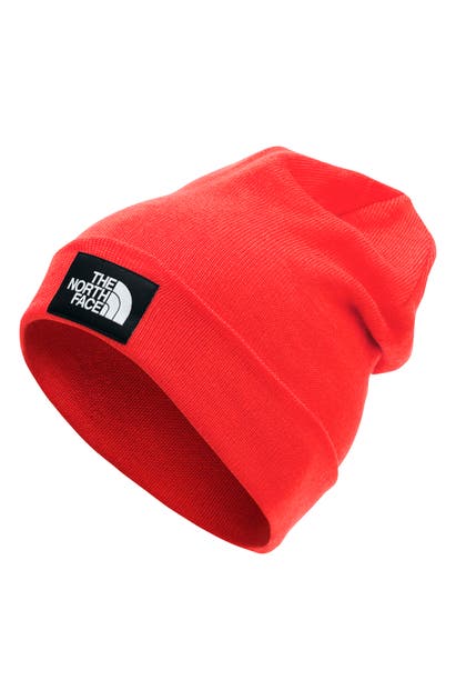 The North Face Dock Worker Recycled Beanie In Fiery Red/ Black