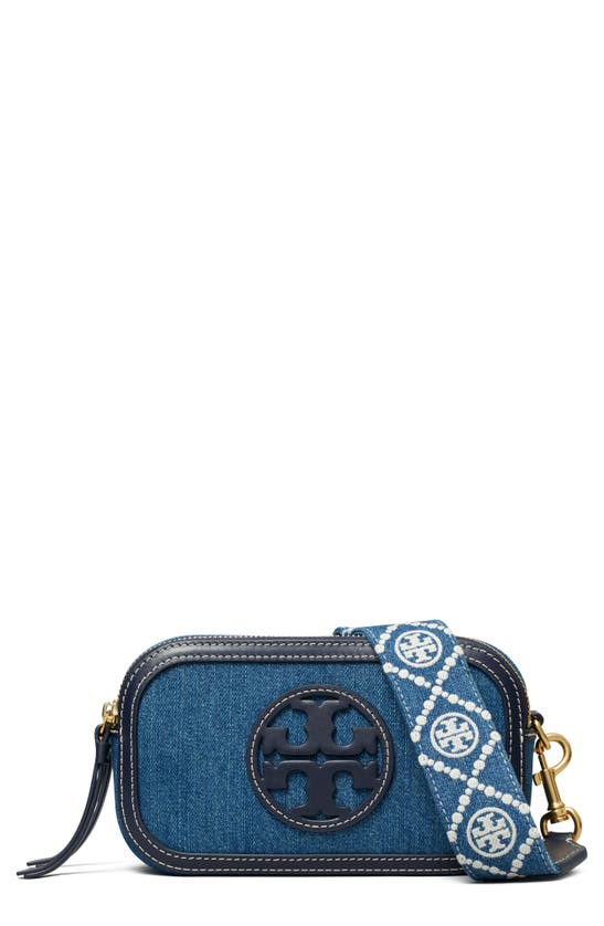 Shop Tory Burch Mini Miller Denim Crossbody Bag In Denim Multi