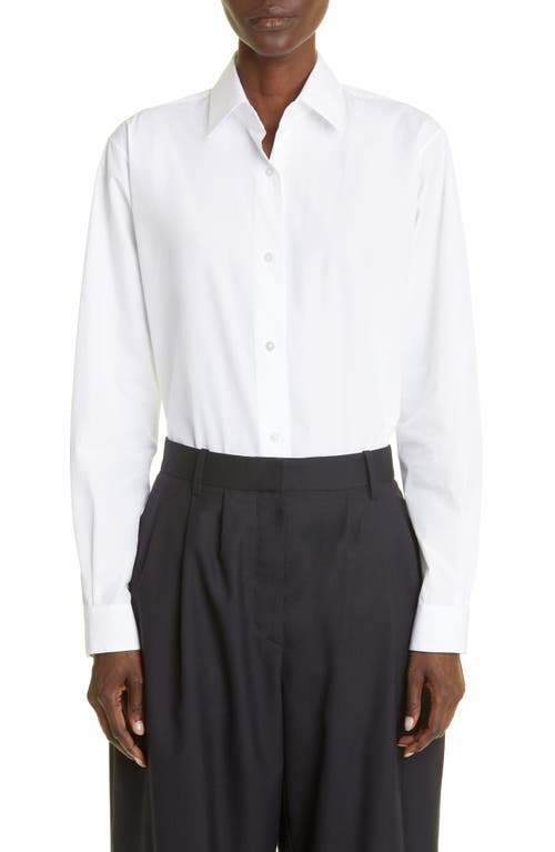 The Row Blaga Long Sleeve Cotton Poplin Button-Up Shirt in White