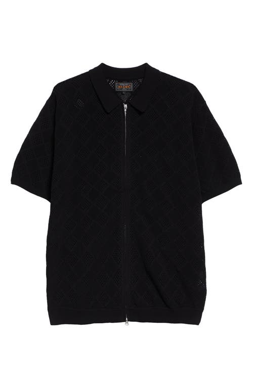 Zip Knit Cotton Mesh Polo in Black 19