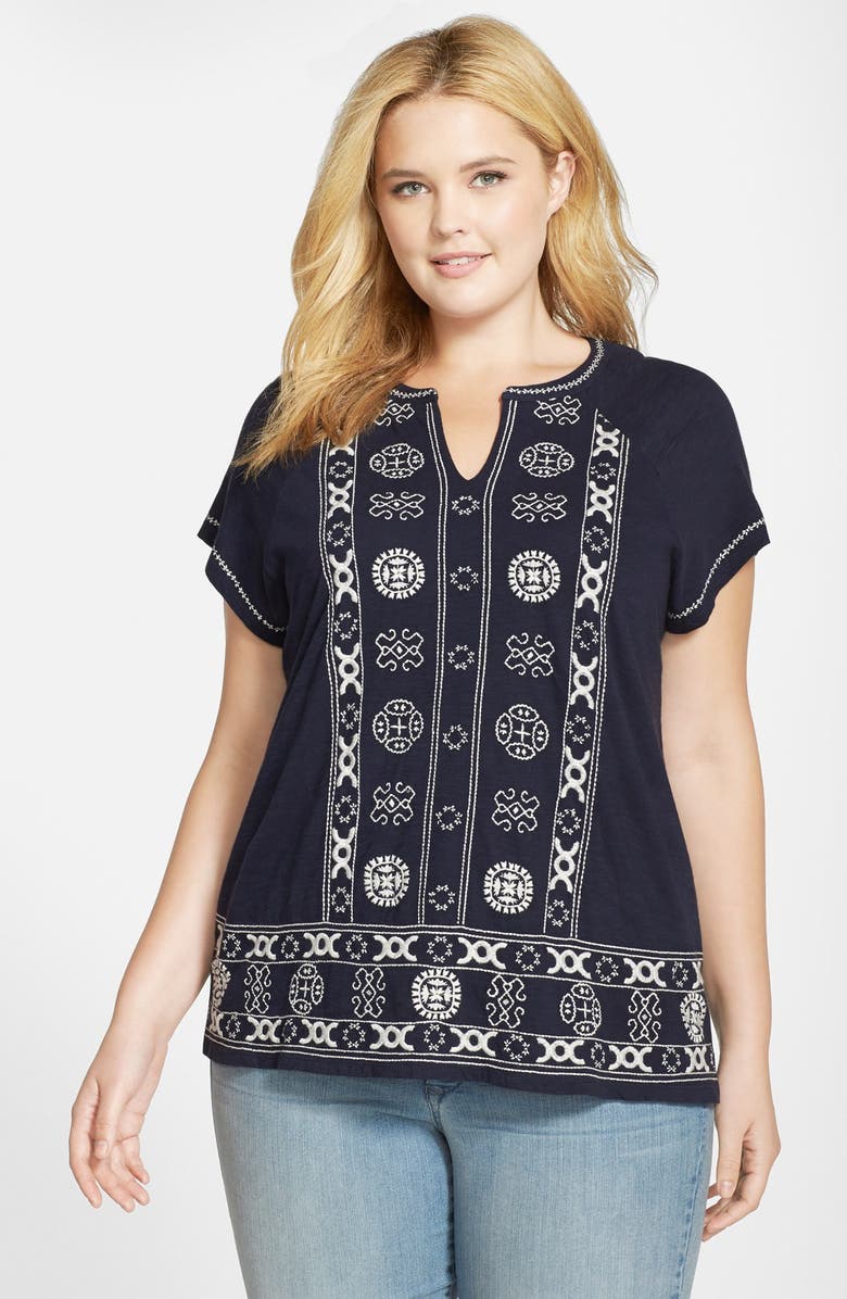 Lucky Brand Embroidered Cotton Top (Plus Size) | Nordstrom
