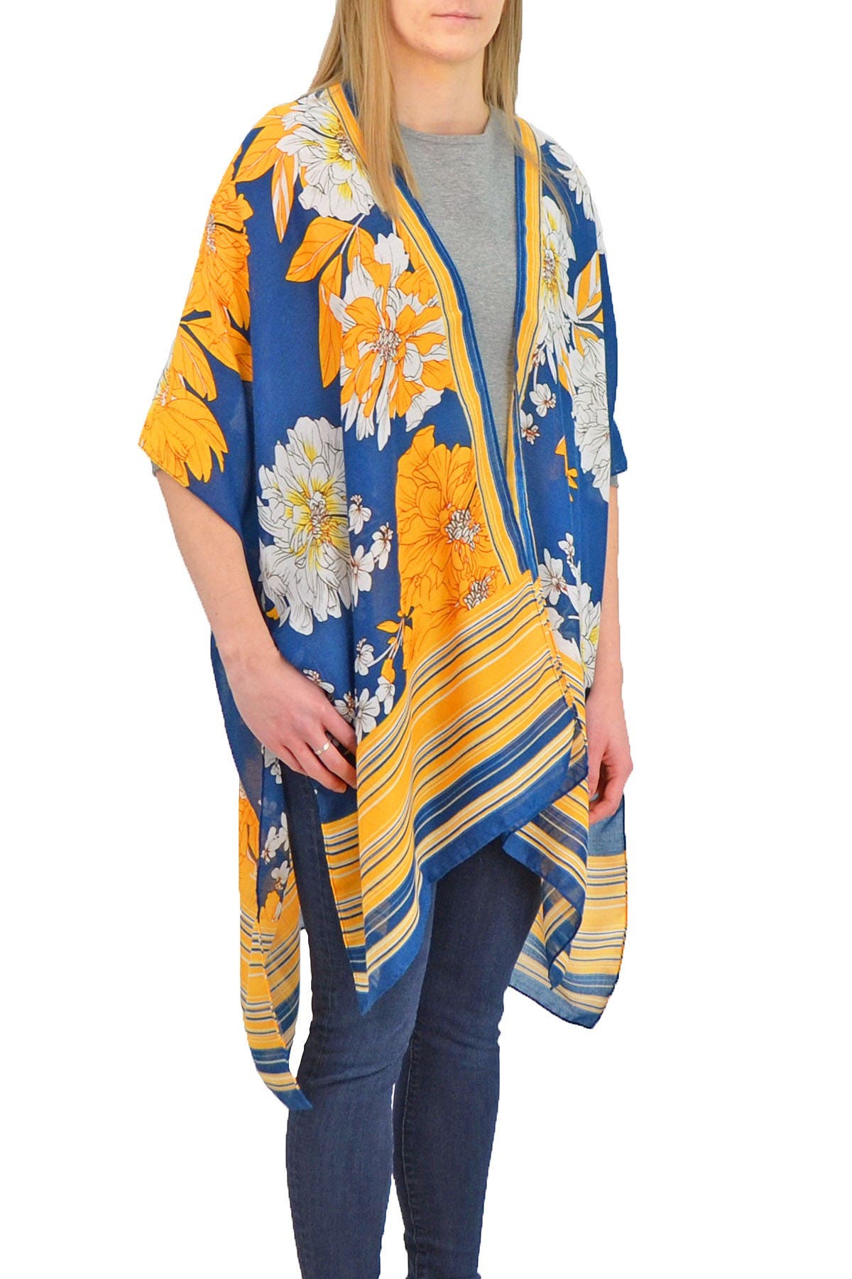 Save The Ocean Floral Stripe Kimono In Ye