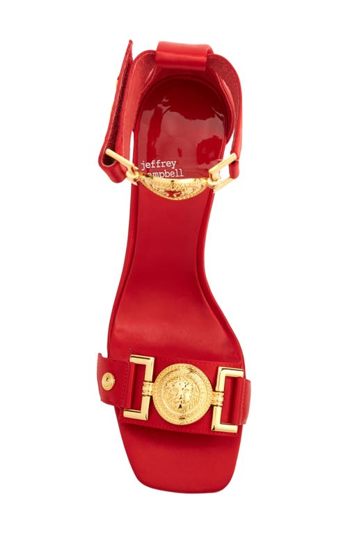 Shop Jeffrey Campbell Leonite Wedge Sandal In Red Satin Gold