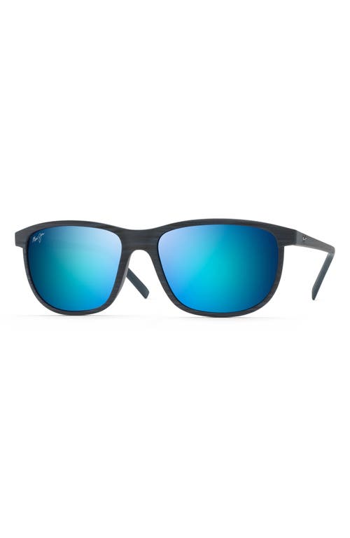 Maui Jim Lele Kawa 58mm Polarized Square Sunglasses In Dark Navy Stripe/blue Hawaii