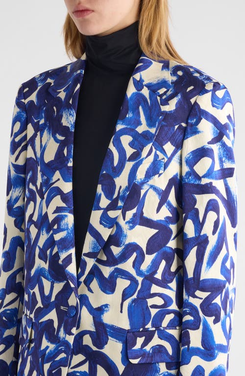 Shop Dries Van Noten Blanchet Abstract Print Single Breasted Blazer In Blue