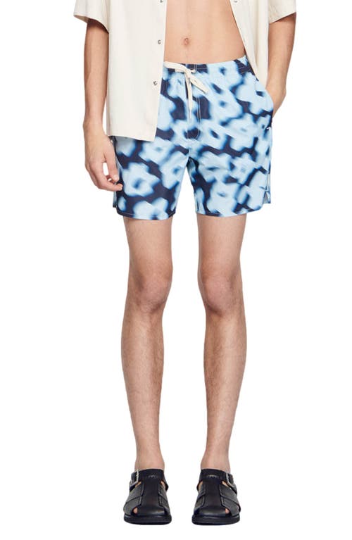 sandro Blurry Floral Swim Trunks Blue at Nordstrom,