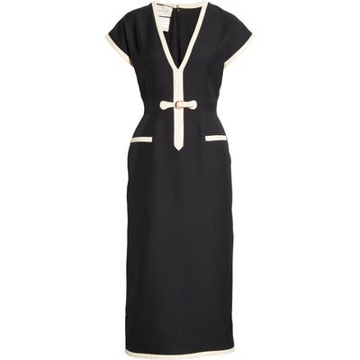 Gucci Belted Silk & Wool Cady Crepe Dress, US / 42 IT - Black