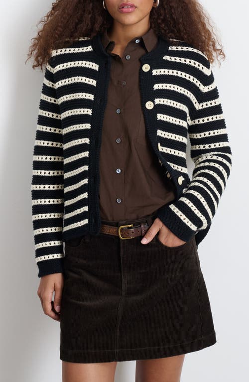 Shop Alex Mill Haley Stripe Cotton Cardigan In Black/ivory