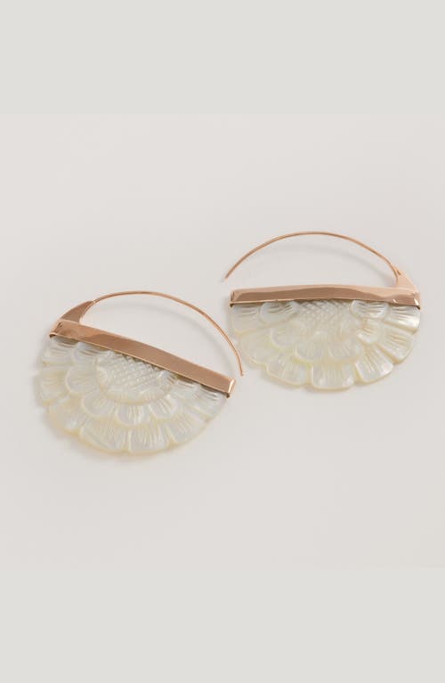 Freya Rose Women's White Hand Carved Mother Of Pearl Rose Hoop Earrings In Gold