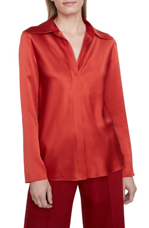 Vince Bias Cut Button-Up Silk Blouse in Ruby