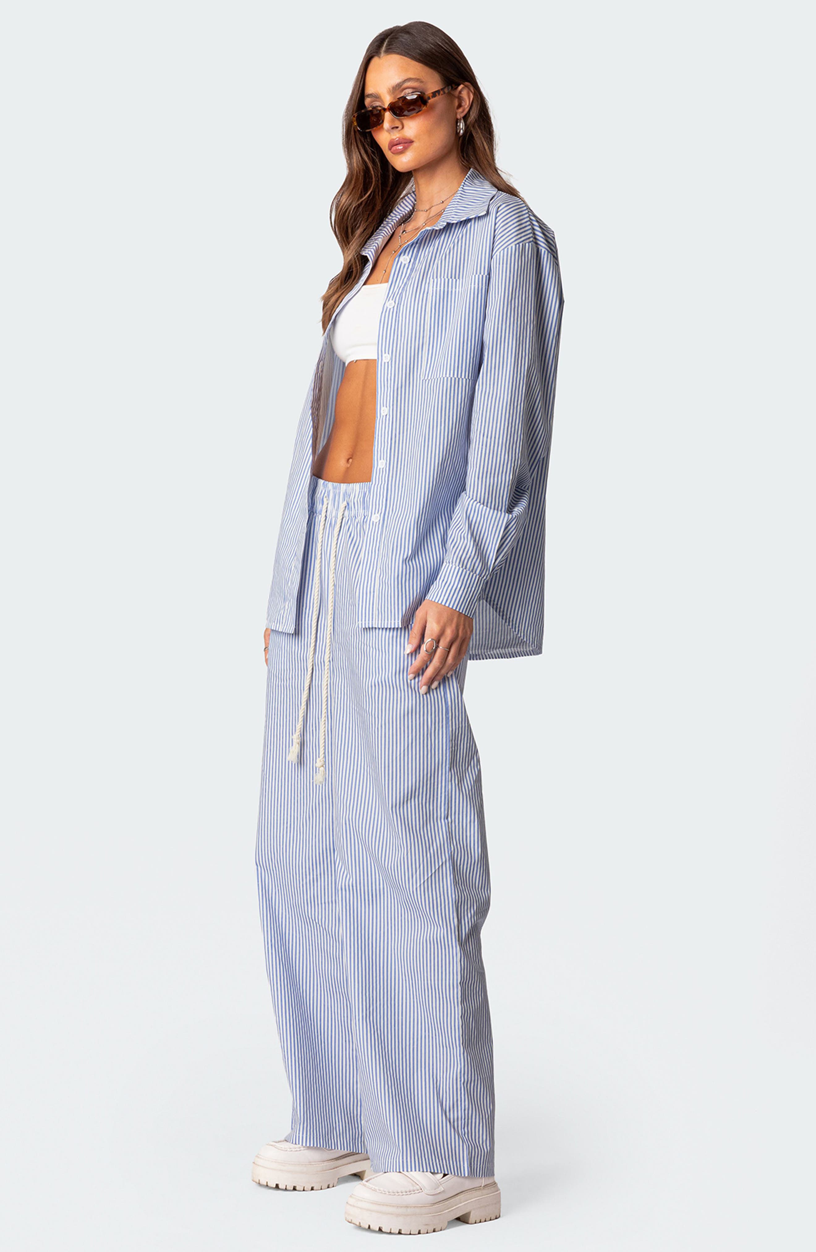 Tweed Striped Drawstring Wide-Leg Pants main image 0
