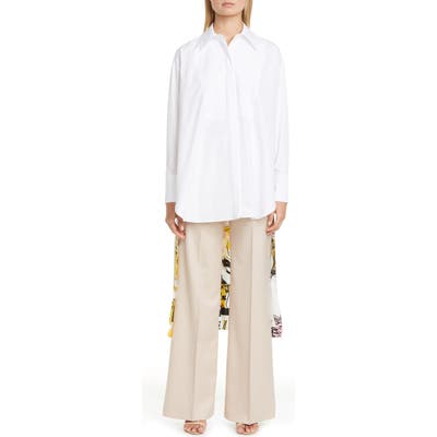 Stella Mccartney Rayna Horse Print Back Scarf Panel Poplin Shirt, US / 46 IT - White