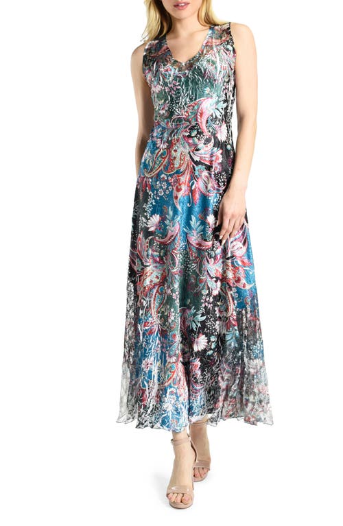 Lace-Up Back Charmeuse Dress in Peacock Paisley