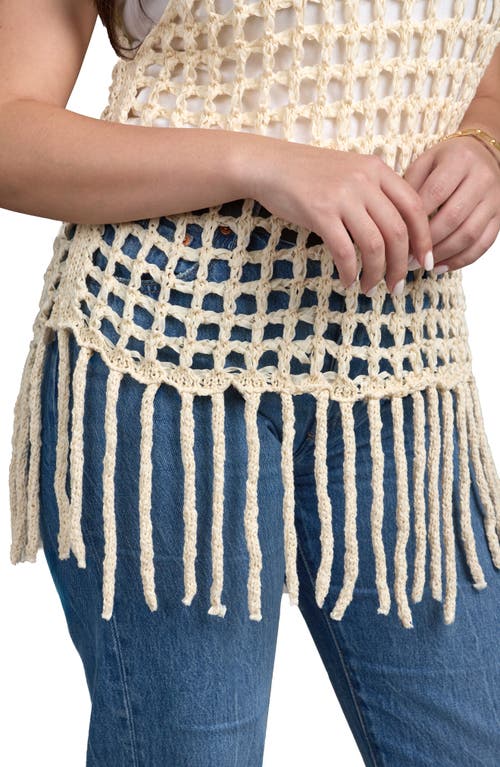 Shop Saachi Open Weave Fringe Cover-up Top In Ivory