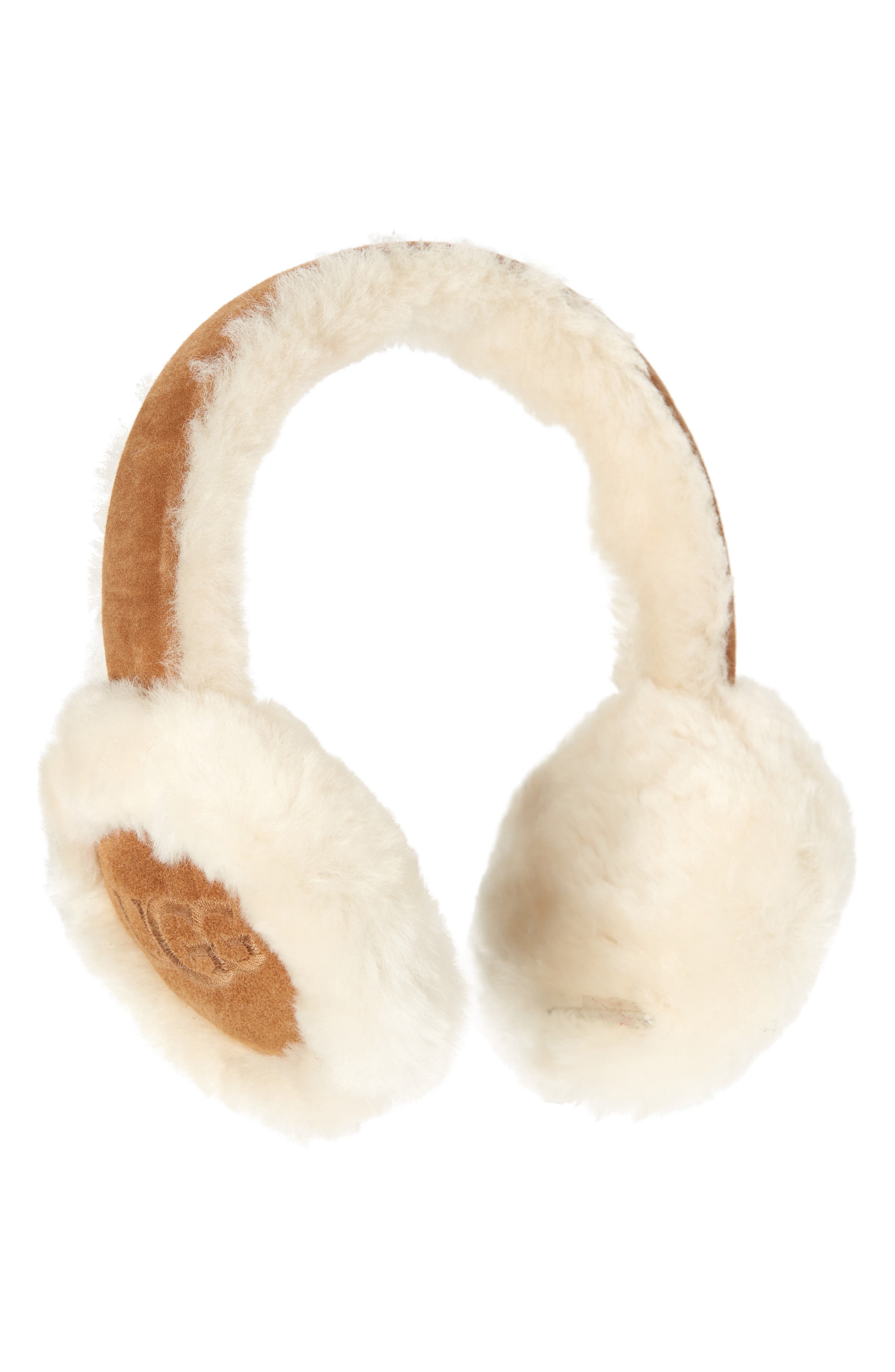 UGG(r) Logo Embroidered Genuine Shearling Earmuffs in Chestnut Cover