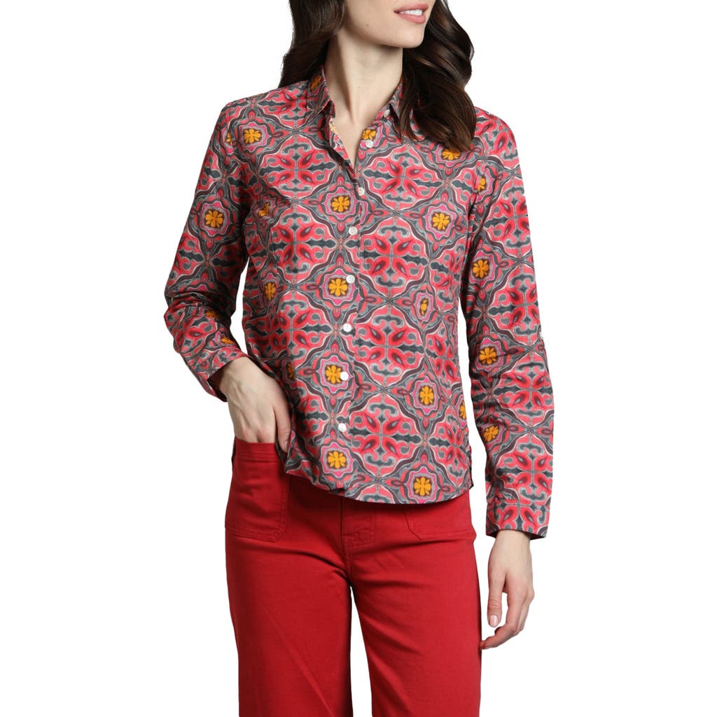 Apny Print Poplin Button-up Shirt In Red Multi