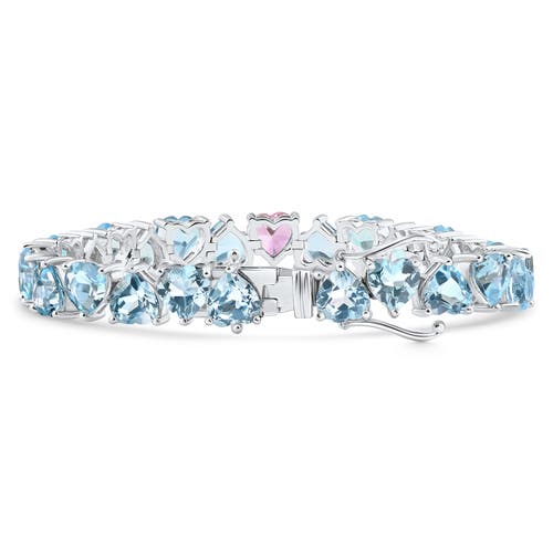 Bliss Diamond 34.43ct Heart Shape Pink & Blue Topaz Tennis Bracelet 14k Gold 23.51grams In 14k White Gold