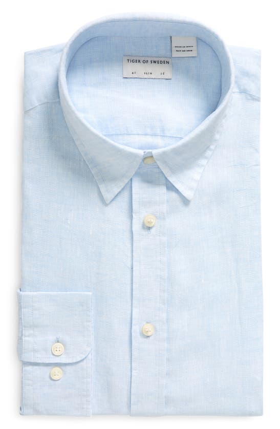 Shop Tiger Of Sweden Spenser Slim Fit Linen Dress Shirt In Light Blue