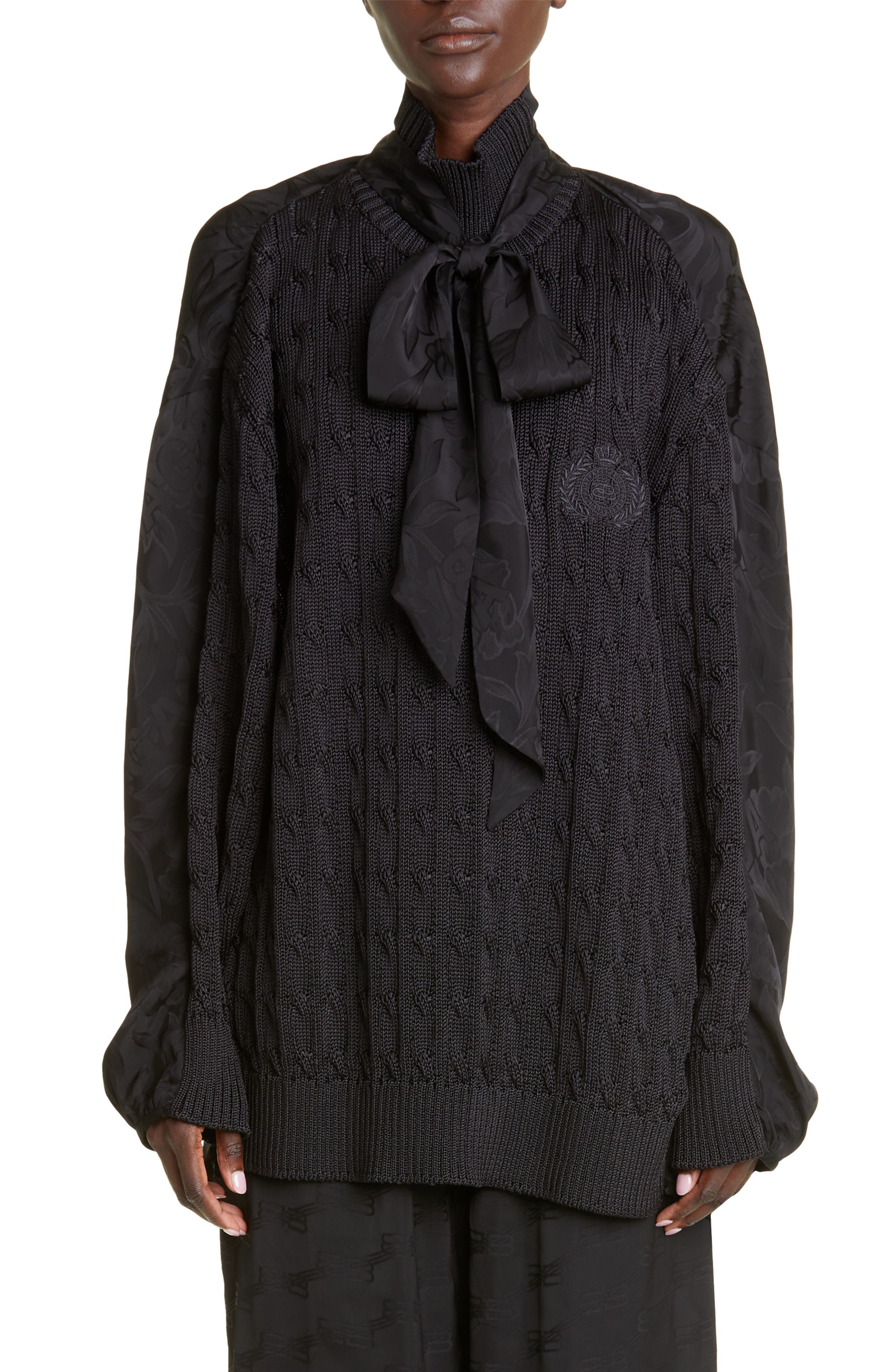 Balenciaga Hybrid Tie Neck Silk Shirt 
