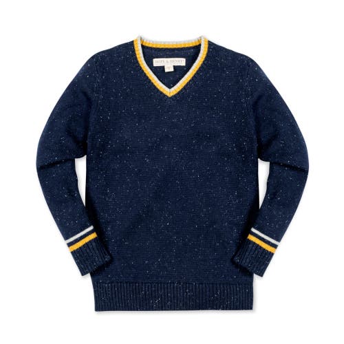 Hope & Henry Baby Boys' Organic V-neck Sweater, Infant In Navy Fleck With Tipping