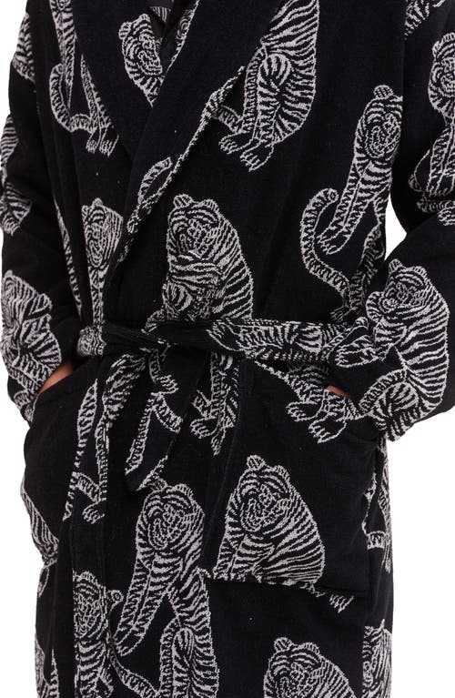 Desmond & Dempsey Print Cotton Terry Cloth Robe In Black