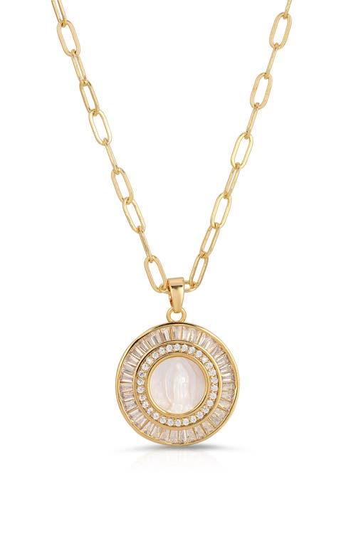 Mother Mary Mother-of-Pearl Pendant Necklace in White Cz/Gold