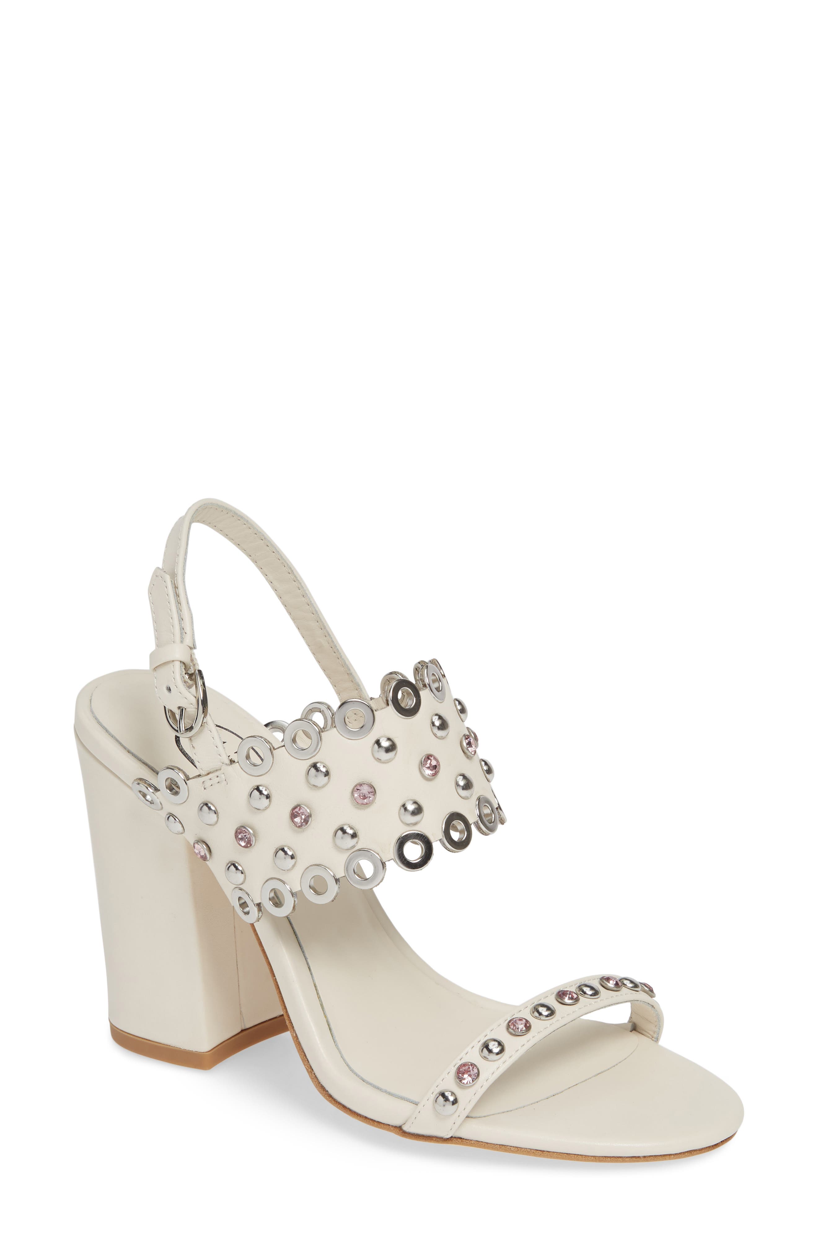 Ash Lucy Studded Quarter Strap Sandal, White