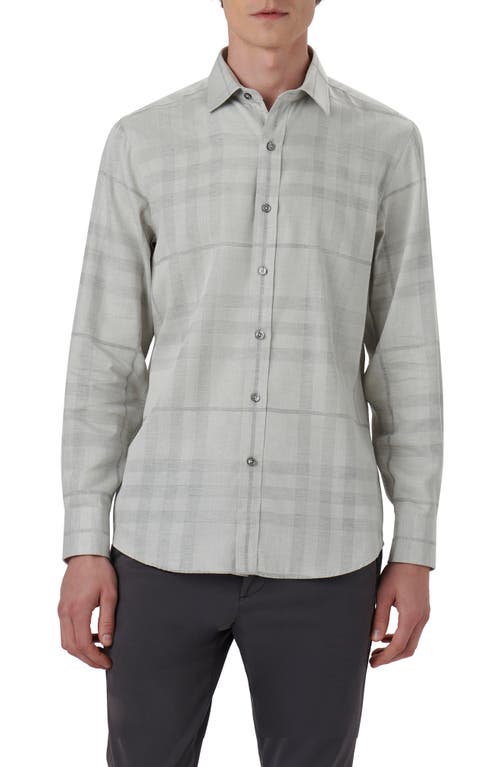Bugatchi Julian Plaid Shaped Fit Stretch Cotton Button-Up Shirt Cement at Nordstrom,