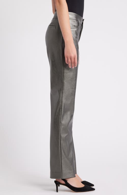 Shop Anne Klein Metallic Faux Leather Bootcut Pants In Gunmetal