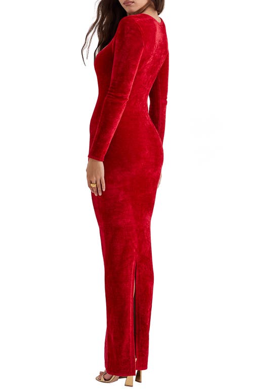 House Of Cb Aria Long Sleeve Chenille Gown In Salsa