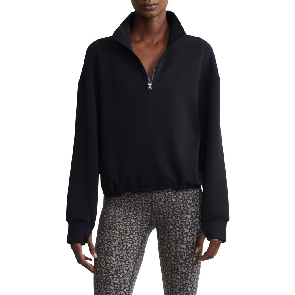 Varley Sian Cropped Half-zip Midlayer In Black In Black