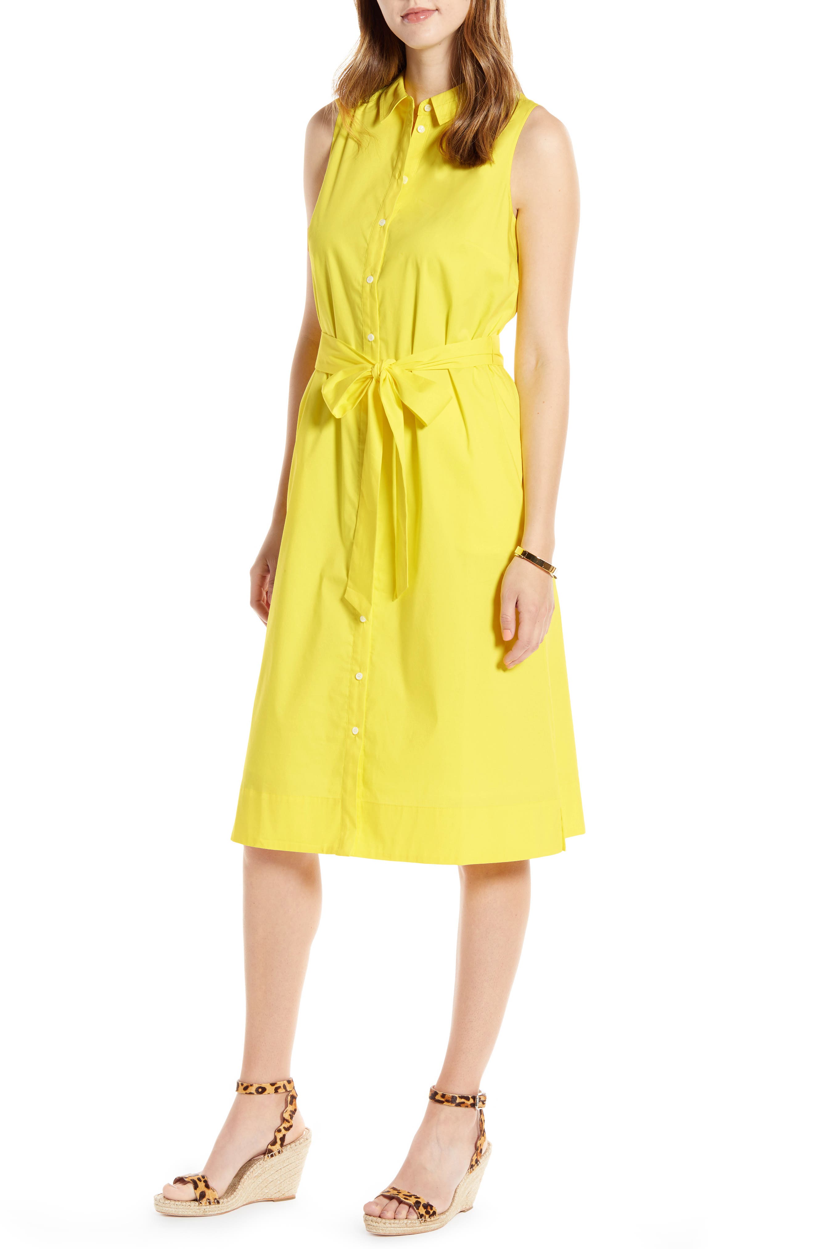 Petite 1901 Sleeveless Cotton Blend Shirtdress, Yellow