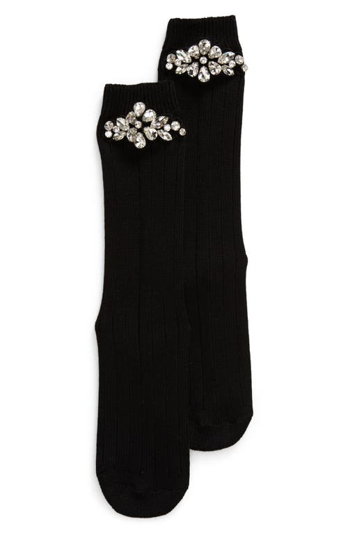 Shop Simone Rocha Crystal Embellished Cotton Blend Crew Socks In Black/crystal