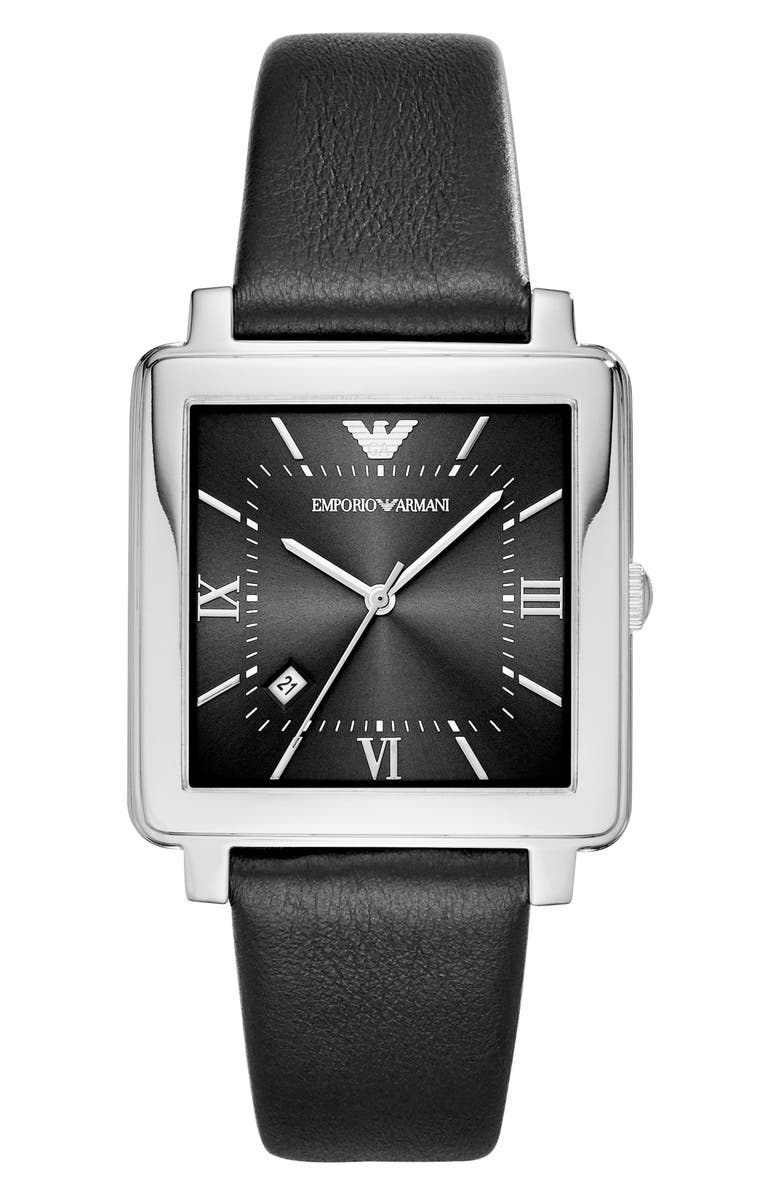 Emporio Armani Square Leather Strap Watch, 38mm | Nordstrom